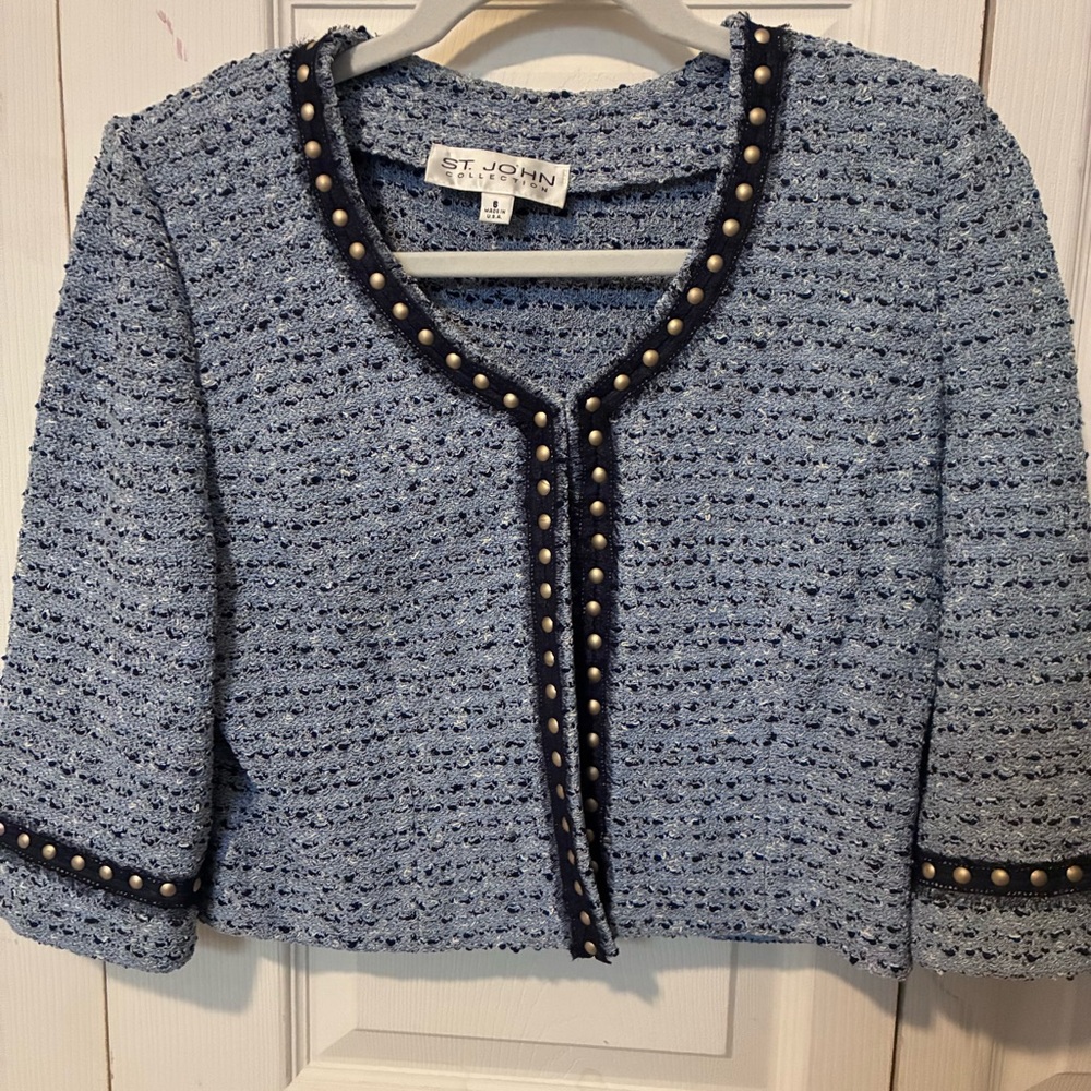 St. John Light Blue Boucle Tweed Blazer